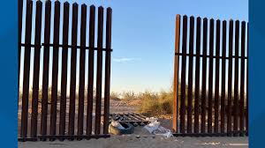 Border wall hole in Calexico, California, near the United States Mexico border;
