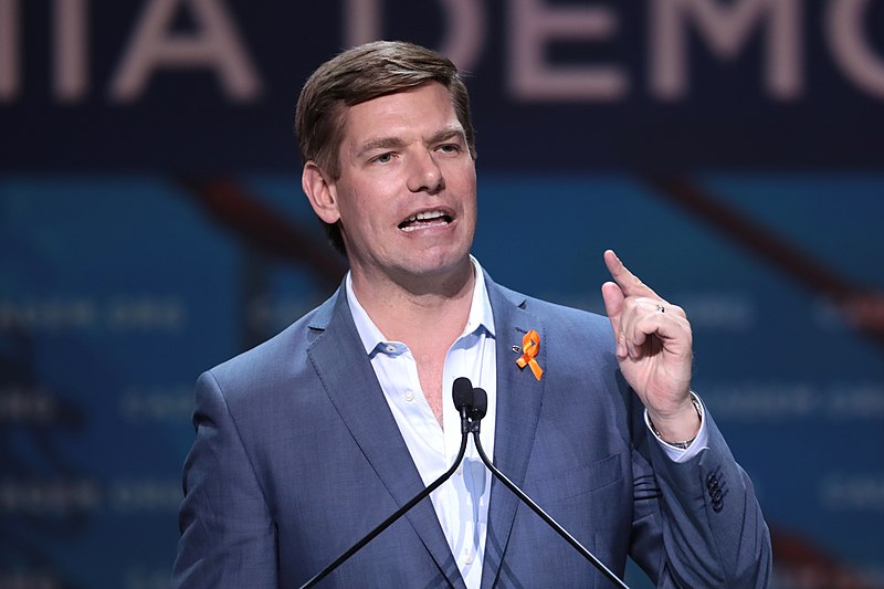 Congressman Eric Swalwell speaking at the Democratic Party event in San Francisco, California;